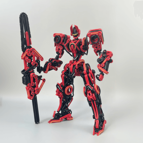 Handcrafted Wire Mecha - Crimson Vanguard original industrial metal sculpture.